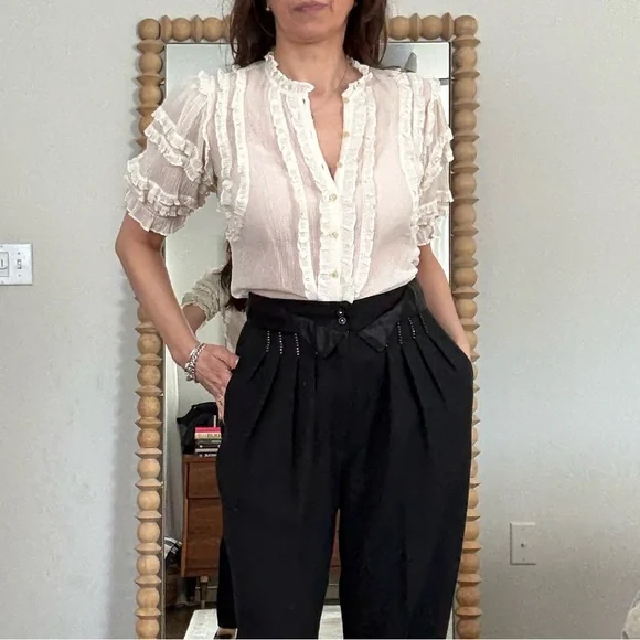 Rebecca Taylor Ivory Ruffle-Trim Button Blouse - Picture 2 of 10